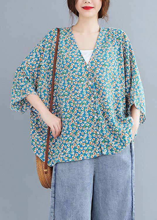 French V Neck Batwing Sleeve Blouse Shirts Blue Blouse