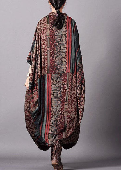 French V Neck Batwing Sleeve Dresses Sleeve Red Print Dress Fall