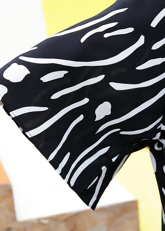 French V Neck Cotton Tunics Pattern Black Striped Dresses Summer