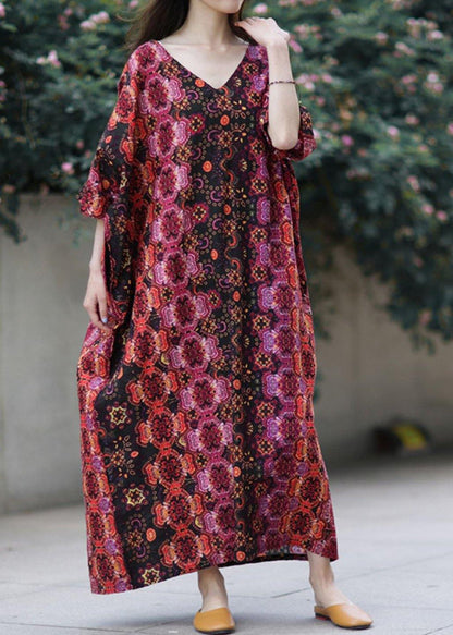 French V Neck Baggy Cotton Clothes Catwalk Loose Dresses