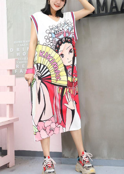 French V Neck Cotton Wardrobes Tunic Tops Red Prints Maxi Dresses