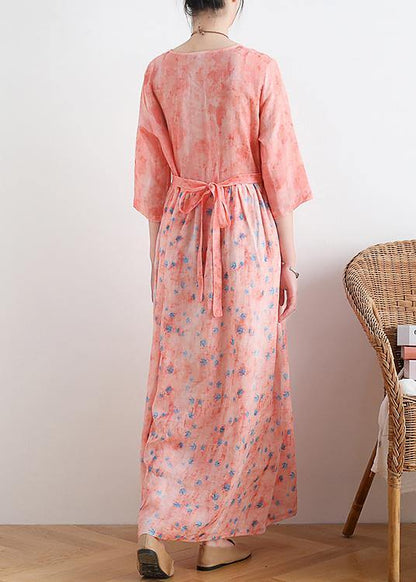 French V Neck Half Sleeve Linen Summer Clothes for Pink Dresses