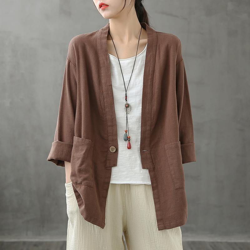 French V Neck Pockets Blouses for Work Outfits Chocolate Tops