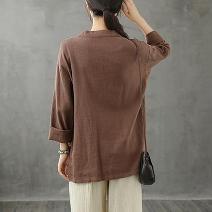 French V Neck Pockets Blouses for Work Outfits Chocolate Tops