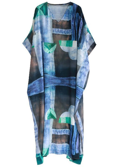 French V Neck Pockets Dress Inspiration Blue White Print Dresses