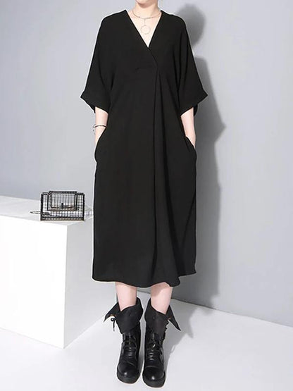 French V Neck Tie Waist Cotton Clothes for Neckline Black Robe Dresses