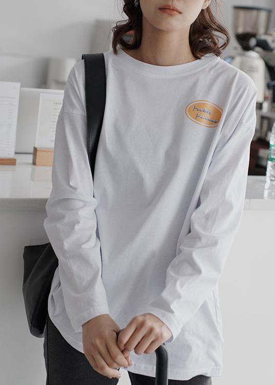 French White Cotton Clothes Fall Oversized O Neck Blouse