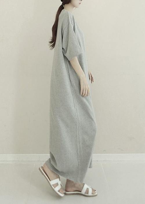 French White Cotton Quilting Clothes O Neck Side Open Maxi Dresses
