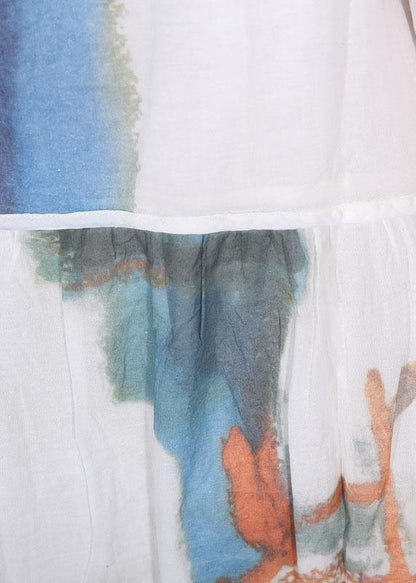 French White Prints Linen Wardrobes Patchwork Long Autumn Dresses