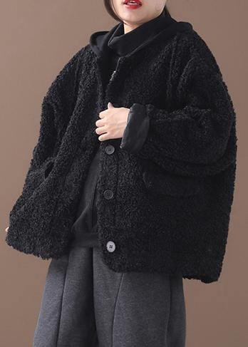 French Winter Patchwork Hooded Clothes Black Coat