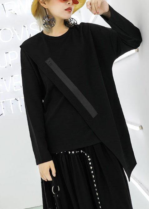 French Zippered Cotton Box Top Tutorials Black Asymmetric Blouses Fall