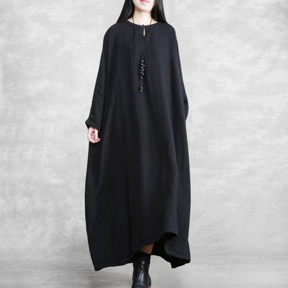 French O Neck Pockets Spring Quilting Clothes Outfits Black Long Dresses