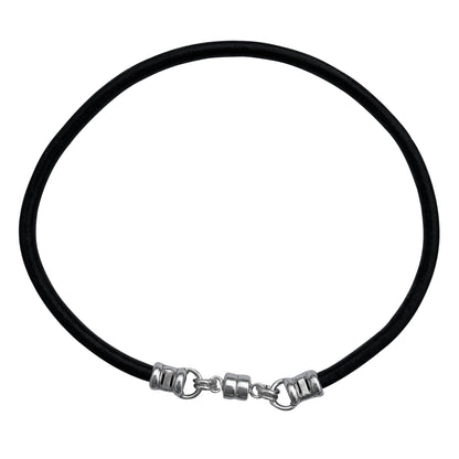 Thick 3mm Wide Black Leather Bracelet With Sterling Silver Magnetic Clasp