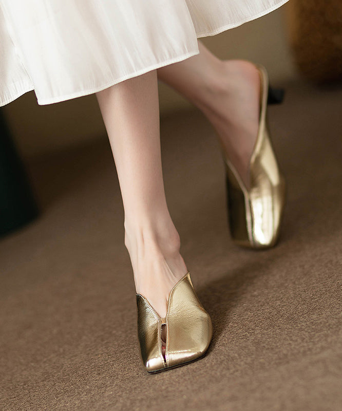Golden Faux Leather Splicing Thong Sandals