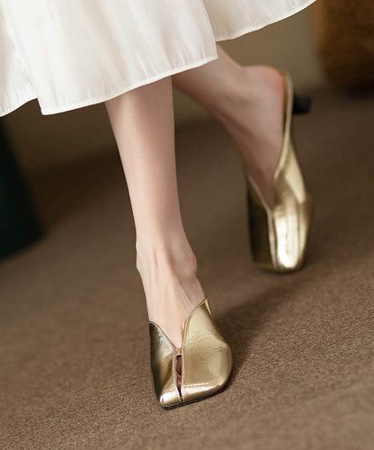 Golden Faux Leather Splicing Thong Sandals