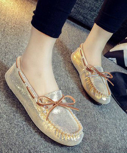 Golden Flat Shoes for Faux Leather Simple Flats