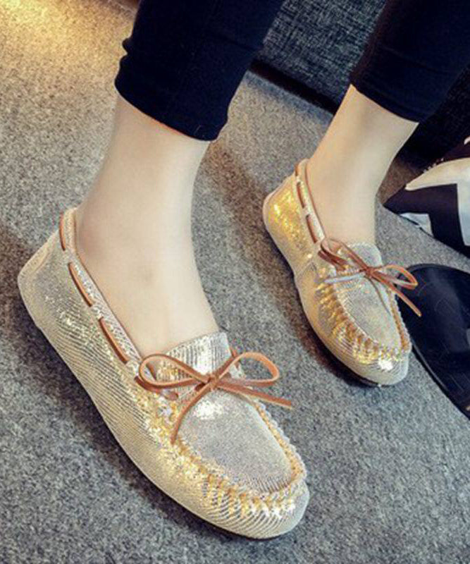 Golden Flat Shoes for Faux Leather Simple Flats