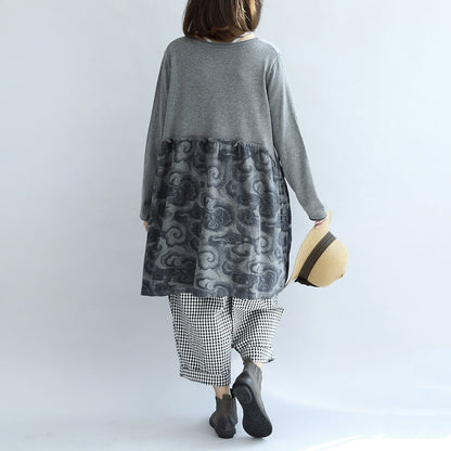 Gray Clouds Print Patchwork Winter Dresses Sweat Dress Cotton Maternity Clothing