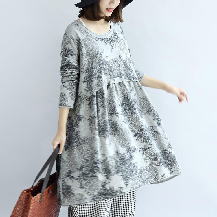 Gray Knit Print Cotton Dresses Oversized Pullover Maternity Dress Blouses