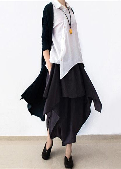 Gray Layered Linen Carrot Pants Plus Sized Linen Pants Asymmetrical Design