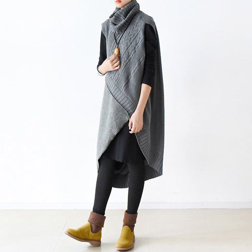 Gray Sweaters Set Warm Knit Dresses Two Pieces Cross Design Spring
