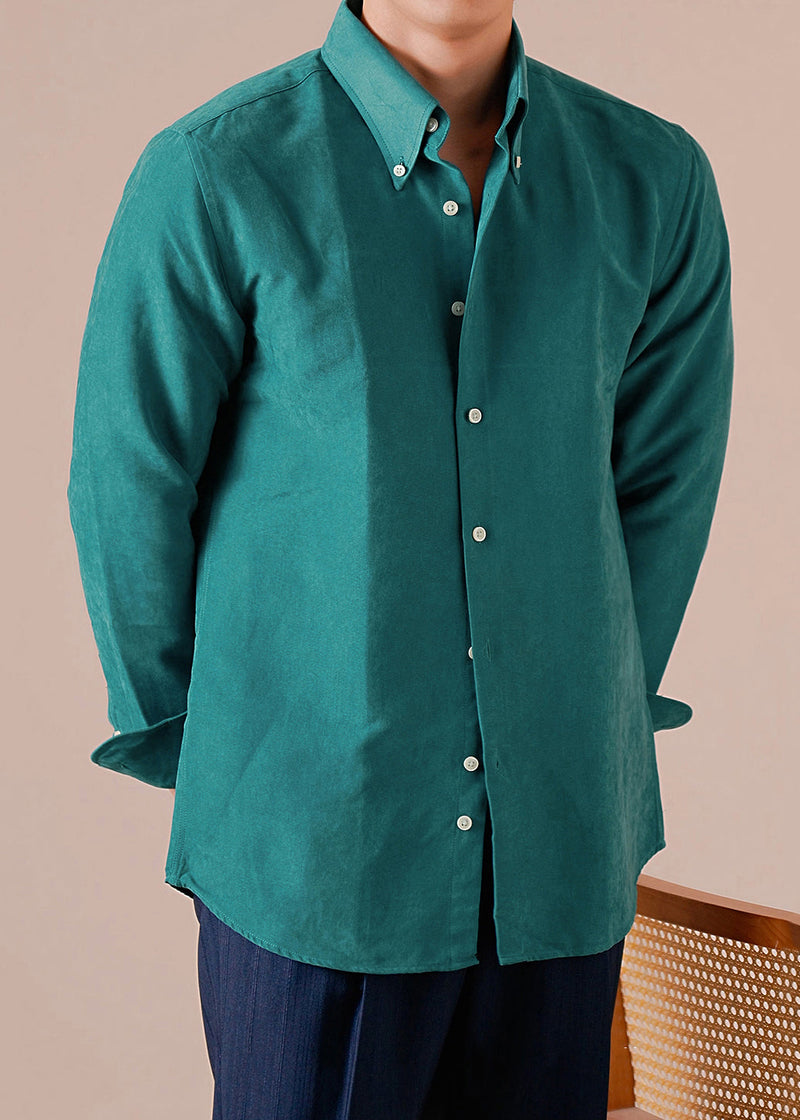 Green Button Cotton Shirt Peter Pan Collar Long Sleeve