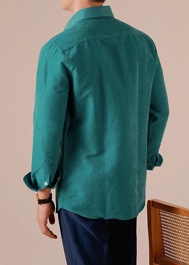 Green Button Cotton Shirt Peter Pan Collar Long Sleeve