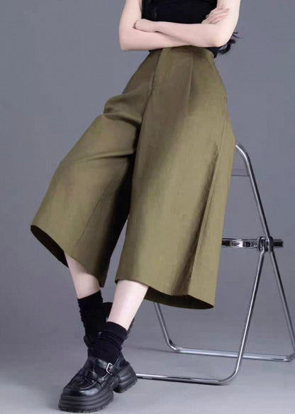 Green Button Linen Wide Leg Pants High Waist