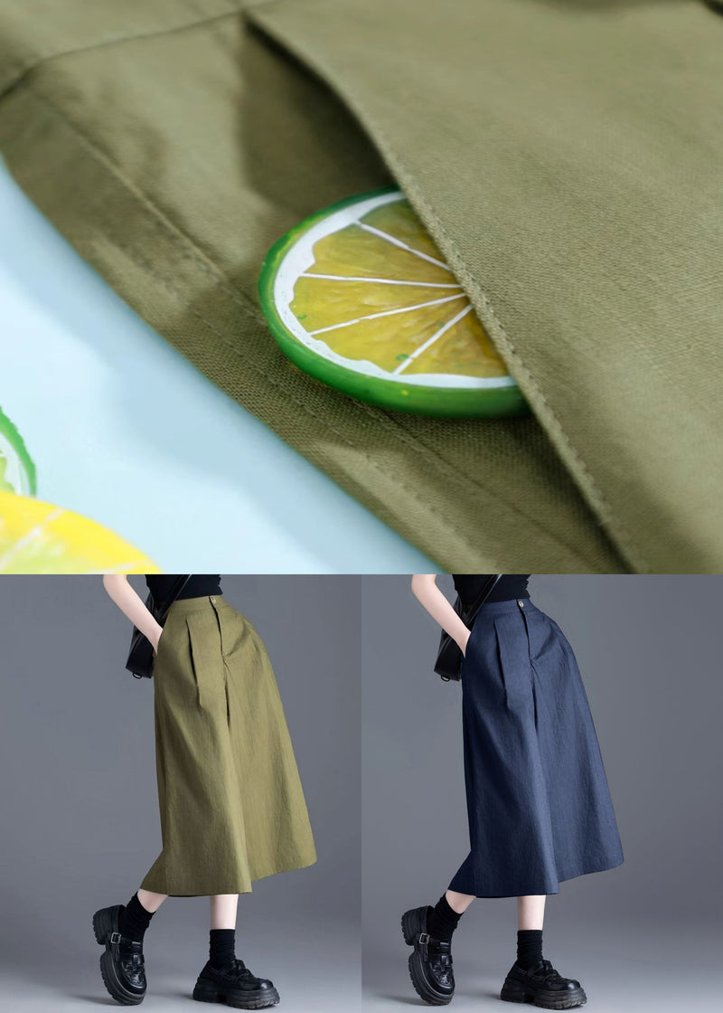Green Button Linen Wide Leg Pants High Waist
