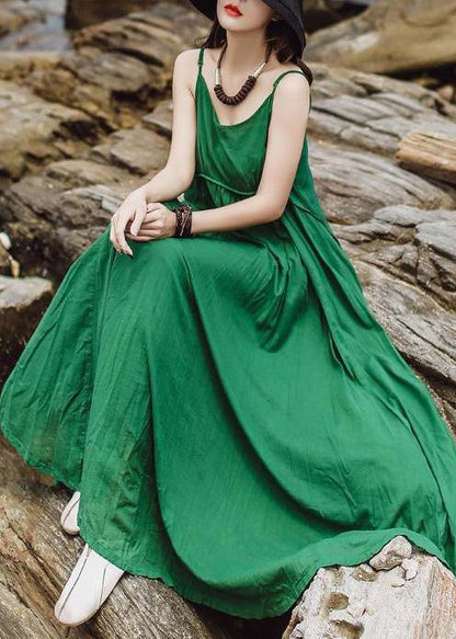Green Cotton Clothes Fine Summer Color Double Layer Hem Dress