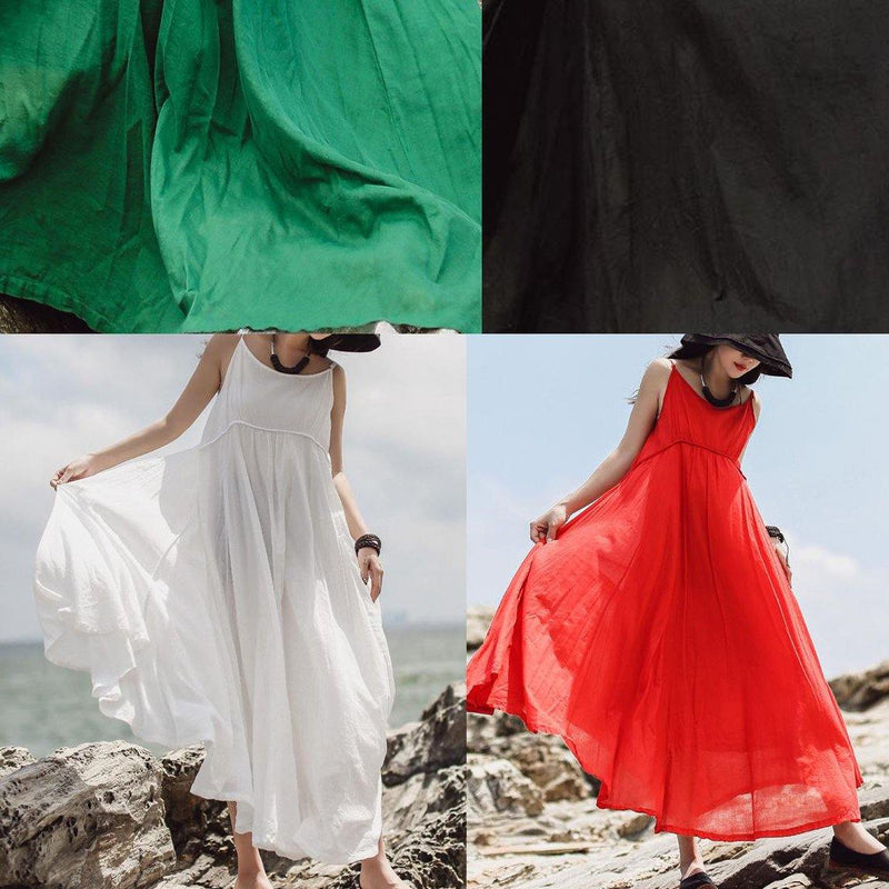 Green Cotton Clothes Fine Summer Color Double Layer Hem Dress