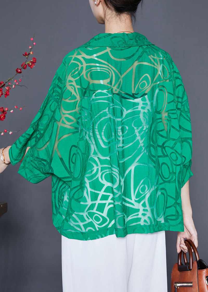Green Cotton Upf 50+ Coat Jacket Zip Up Oversized Batwing Sleeve