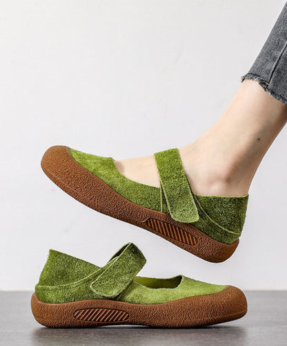 Green Flats Platform Suede Splicing Buckle Strap