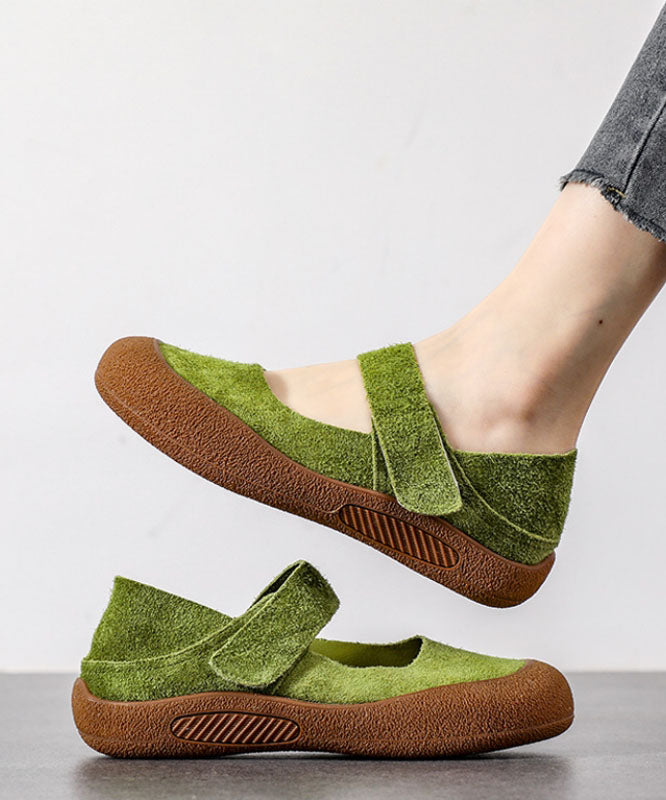 Green Flats Platform Suede Splicing Buckle Strap