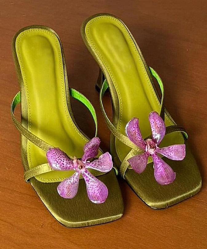 Green Splicing High Heels Slide Sandals Peep Toe
