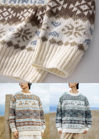 Green Geometric Oversized Knit Sweater Clothing O Neck
