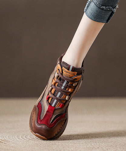 Green Lace Up Boots Splicing Platform Cowhide Leather