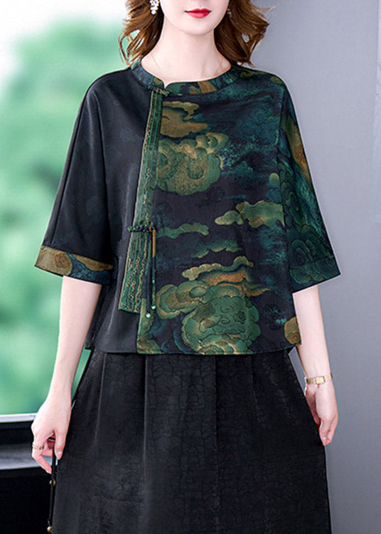 Flower1 O-neck Print Patchwork Top Bracelet Sleeve