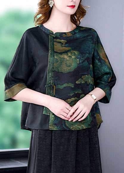 Flower2 O-Neck Print Patchwork Top Bracelet Sleeve