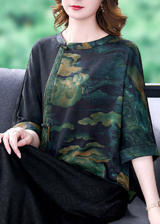 Flower1 O-neck Print Patchwork Top Bracelet Sleeve