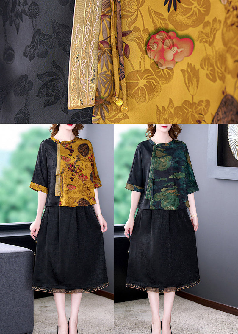 Flower1 O-neck Print Patchwork Top Bracelet Sleeve