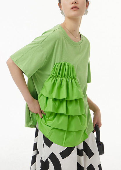 Green O-neck Top Short Sleeve