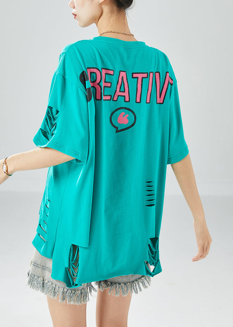 Green Original Design Cotton Ripped Tank Tops Oversized Summer