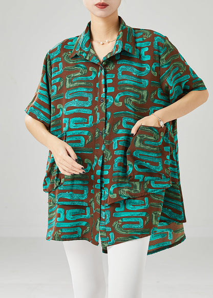 Green Print Spandex Blouses Oversized Summer