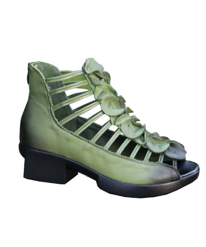 Green Sandals Boots Hollow Out Splicing Chunky Peep Toe