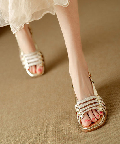 Green Sandals Chunky Cowhide Leather Splicing Peep Toe