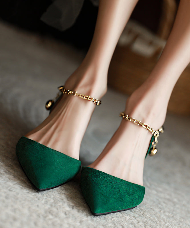 Green Suede High Heels Chain Linked Splicing