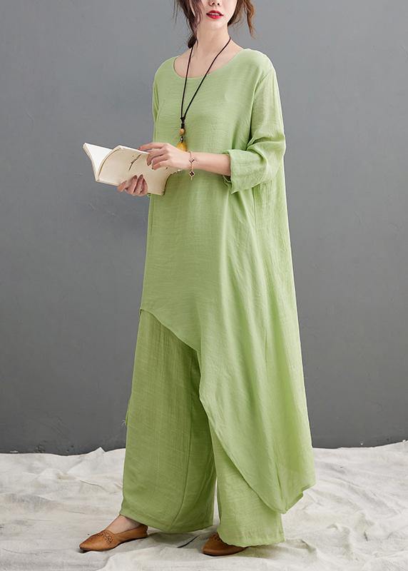 Green Suit Spring Long Top Wide Leg Pants Two Pieces