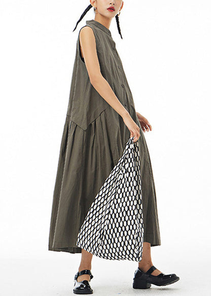 Green Wrinkled Long Shirt Dress Sleeveless