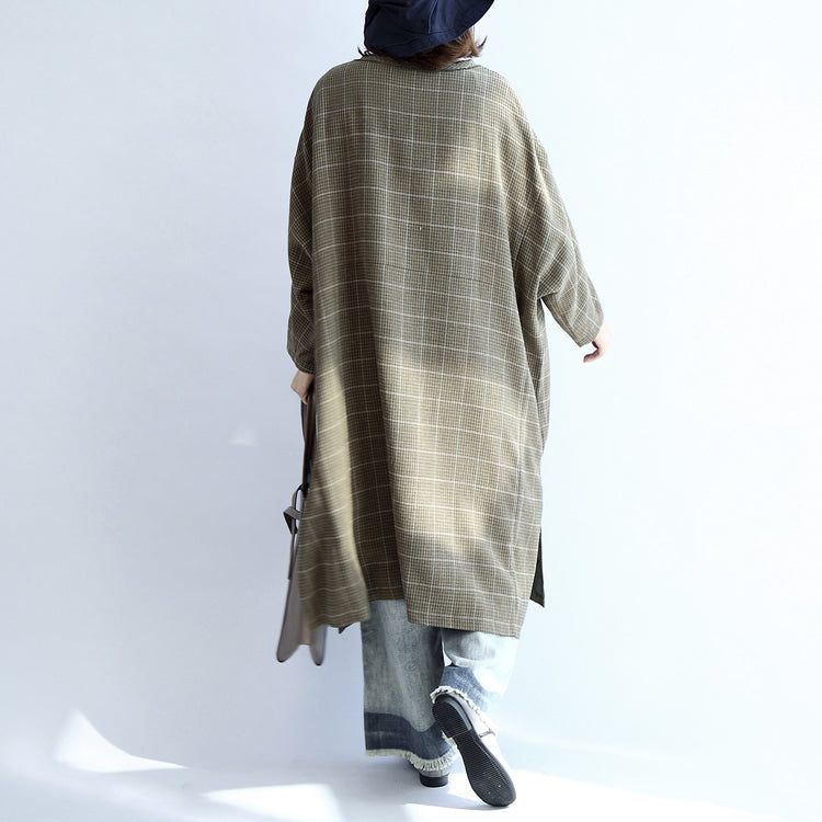 Green Plaid Oversized Dresses Woolen Dresses Long Shirts Caftans